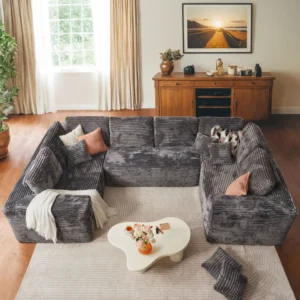 Plush corduroy U-shaped sofa no assembly